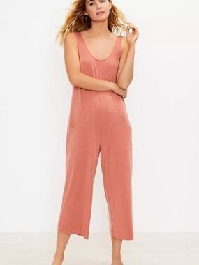 LOFT Women's Luxe Knit Pocket Pajama Romper Size Large Peach Comfort Relaxed